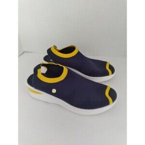 Comfortable Slip-On Athletic Sneakers Blue Yellow Trim Lightweight Walking Shoes